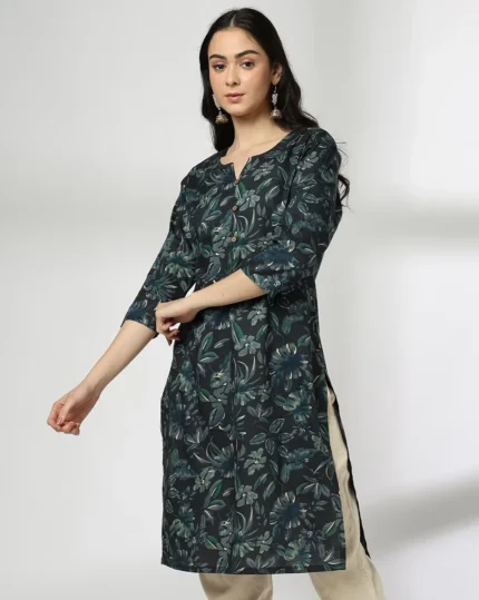 Women Floral Print Cotton Straight Kurta